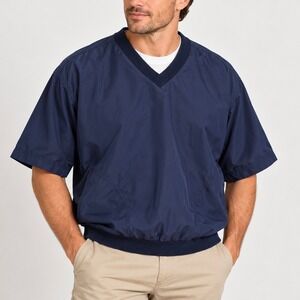 Sahara Mens Navy Blue Short Sleeve V-Neck Golf Windshirt Pullover Crown Park L